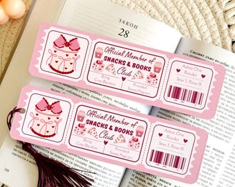 Snacks and Books Club Ticket Bookmark with Tassel, Book Accessories, Bookish Gifts for Readers