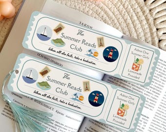 Summer Reads Book Club Ticket Bookmark with Tassel, Book Accessories, Bookish Gifts for Readers