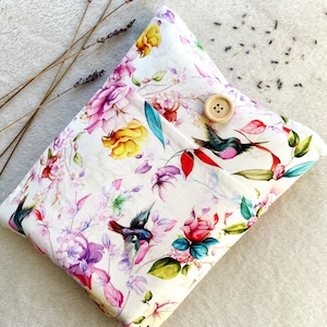 Manga de libro de flores con bolsillo, cubierta de libro acolchada, chaqueta de libro, bolsa de libro de pájaros, accesorios de libros, regalos de libro, protector de libros, bolsa de libros