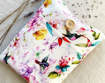 Flowers Book Sleeve with Pocket, Padded Book Cover, Book Jacket, Bird Book Pouch, Book Accessories, Bookish Gifts, Book Protector, Book Bag