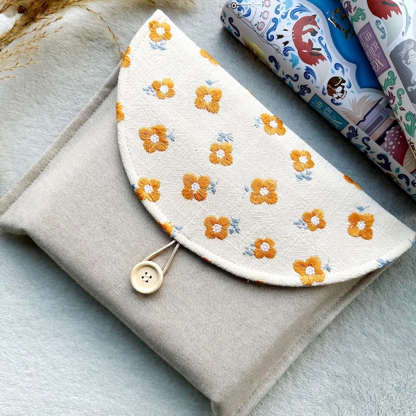 Cartable fleuri, pochette pour livre brodée, sac à main rembourré, pochette pour livre, protège-livre, accessoires de livre, cadeaux livresques, pochette pour Kindle.