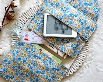 Floral Double Book Sleeve with Pockets, Liberty Padded Book Purse, Kindle Case, Bible Cover, Book Accessories, Bookish Gifts, White Book Bag