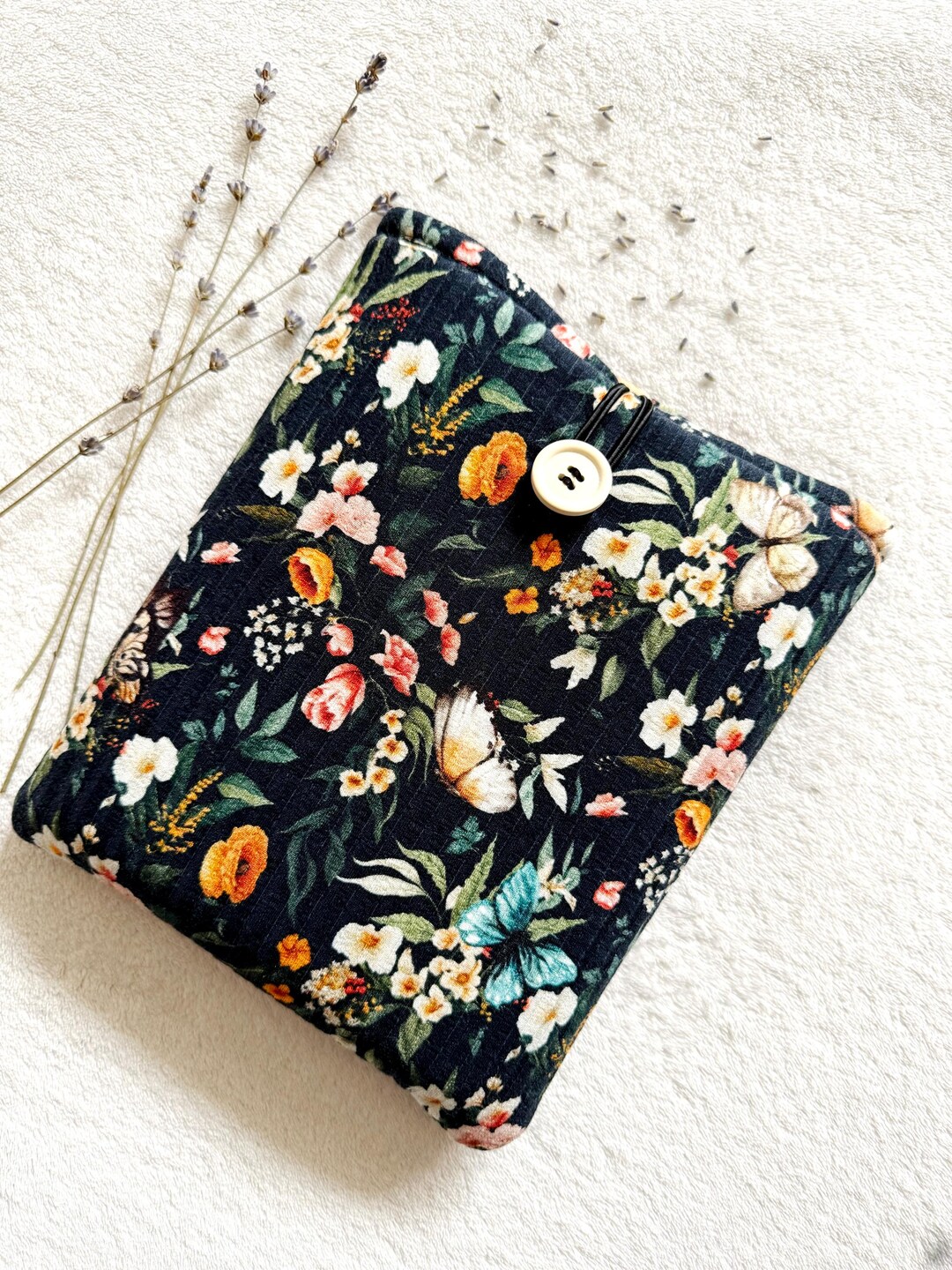 Floral Book Sleeve, Padded Book Cover, Butterfly Book Purse, Book Lover ...