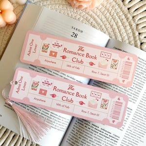 Romance Book Club Bookmark with Tassel, Ticket Bookmark, Book Accessories, Book Lover Gift, Book Page Holder, Bookish Gifts for Readers