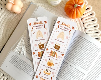 Gemütliches Lesezeichen mit Herbst-Checkliste und Quaste, Buchaccessoires, Geschenkideen für Leseratten und Bücherwürmer