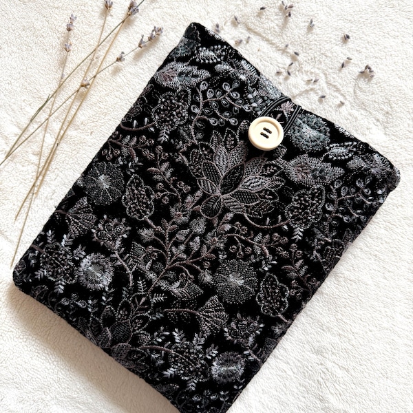 Embroidery Book Sleeve, Padded Book Cover, Floral Book Purse, Book & Kindle Accessories, Bookish Gifts for Readers, Book Bag, Notebook Case