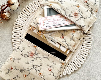 Embroidery Floral Double Book Sleeve with Pockets, Padded Book Purse, Kindle Case, Bible Cover, Reading Accessories, Bookish Gifts, Book Bag