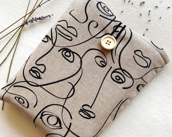 Abstract Book Sleeve, Linen Book Cover, Book Jacket, Padded Book Pouch, Book Accessories, Book Lover Gift, Book Protector, Beige Book Bag