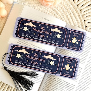 Segnalibro Midnight Book Club con nappa, segnalibro biglietto, accessori per libri, regalo per amanti dei libri, porta pagine di libri, regali libreschi per lettori
