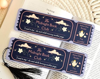 Midnight Book Club Bookmark with Tassel, Ticket Bookmark, Book Accessories, Book Lover Gift, Book Page Holder, Bookish Gifts for Readers