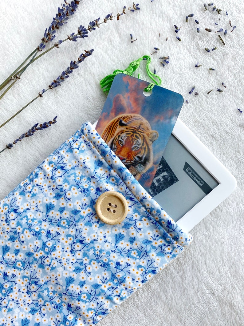 Floral Kindle Sleeve, Kindle Paperwhite Case, Blue Kindle Cover, Bookish Gifts, Kindle Protector, Book Accessories, Padded Kindle Pouch image 5