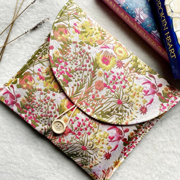 Floral Book Bag, Embossed Book Sleeve, Padded Book Purse, Book Pouch, Book Protector, Book Accessories, Bookish Gifts, Kindle Sleeve.