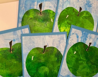 How 'Bout Them Apples, Original Art Card Set of 5, Blank Notecards, Handmade, All Occasion, Removable Art, Collage, Mixed Media