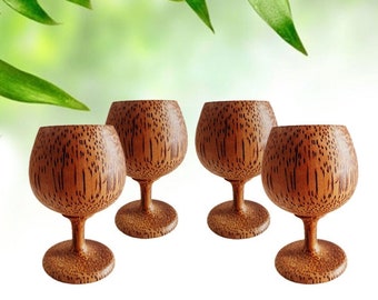 Wooden Wine Glass 4 Set Handmade Coconut Cups Kitchen Party Décor Copa De Vin