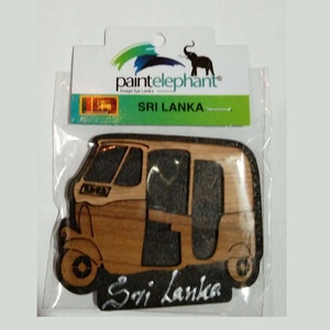 Handmade Wooden Refrigerator Magnet Sri Lanka Elephant Sigirya TukTuk Home Decor