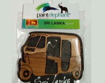 Handmade Wooden Refrigerator Magnet Sri Lanka Elephant Sigirya TukTuk Home Decor