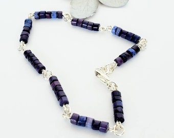 Navy Sodalith Edelstein Silber Gliederarmband, handgemachtes zartes Stacking Armband