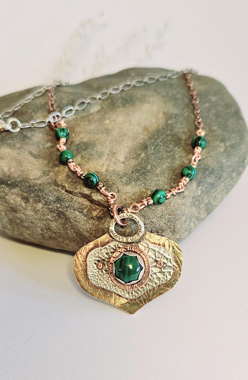 •GUIDE• malachite + moth + mixed metal necklace (18
