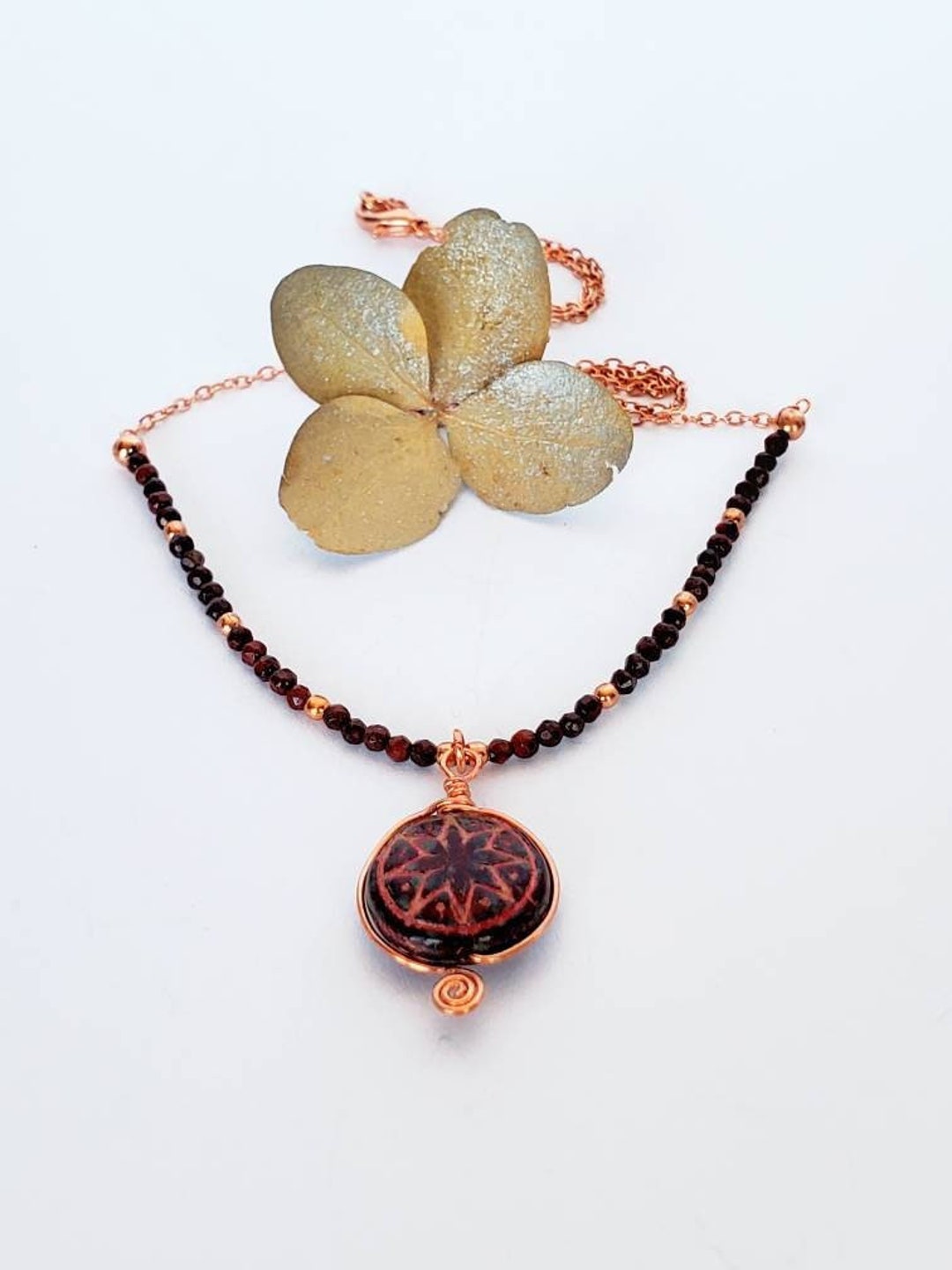 Copper Genuine Gemstone Pendant Necklace Czech Wire Wrapped Etsy UK
