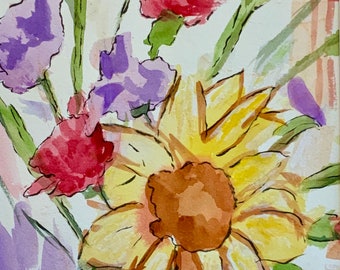 Here comes the Sun is a beautiful 8x10 inch floral original watercolor painting mounted in a 11x14 inch mat by Heather Kertzer