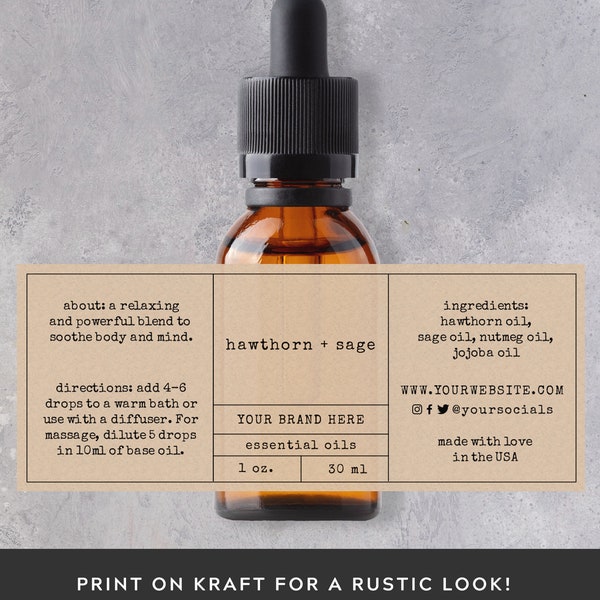 Essential Oil Bottle Labels Template, Printable Essential Oils Dropper Bottle Label Stickers, Editable Custom Beauty Product Packaging #015