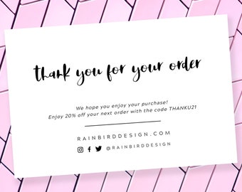 Business Thank You Card Template, Printable DIY Thank You For Your Order Card, Packaging Insert Card #010