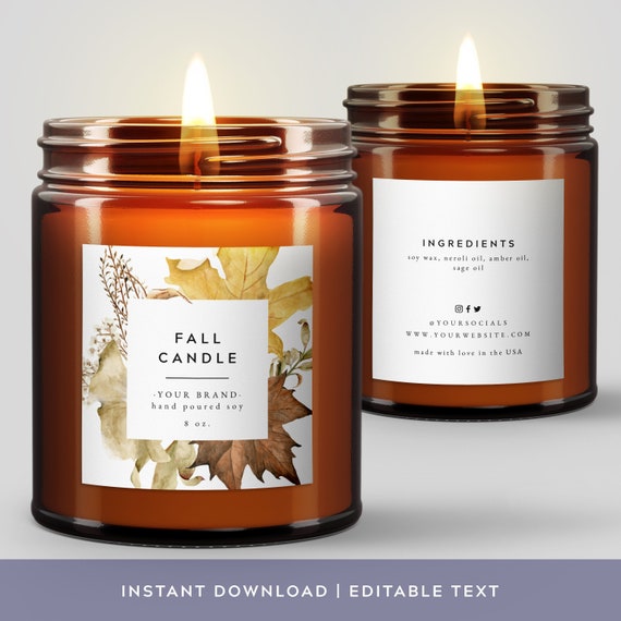 Fall Candle Label Template, Printable Handmade Soy Candle Autumn
