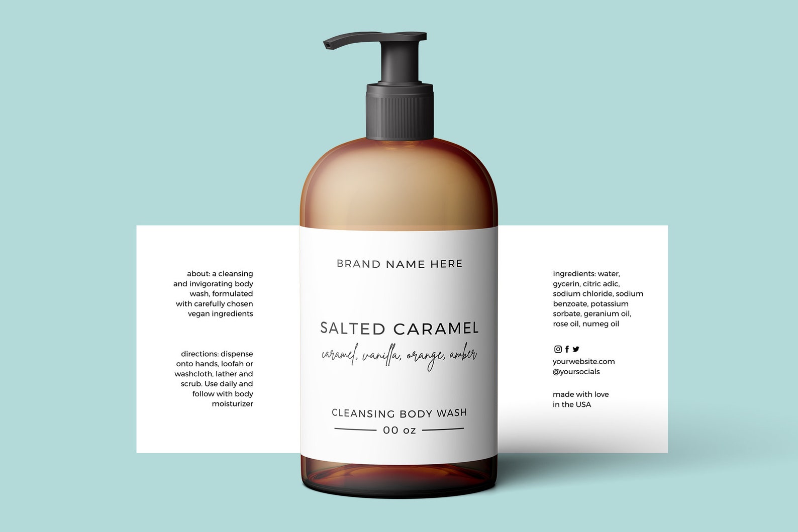 Body Wash Label Template Printable 8oz 16oz Boston Round Body Etsy