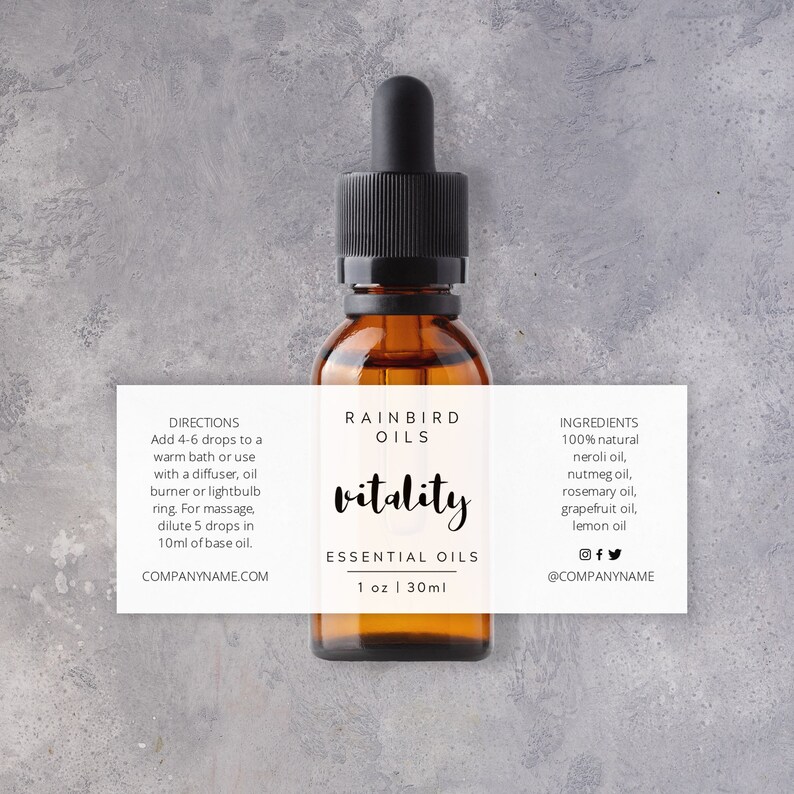 Essential Oil Bottle Label Template Printable 1oz or 2 Oz - Etsy