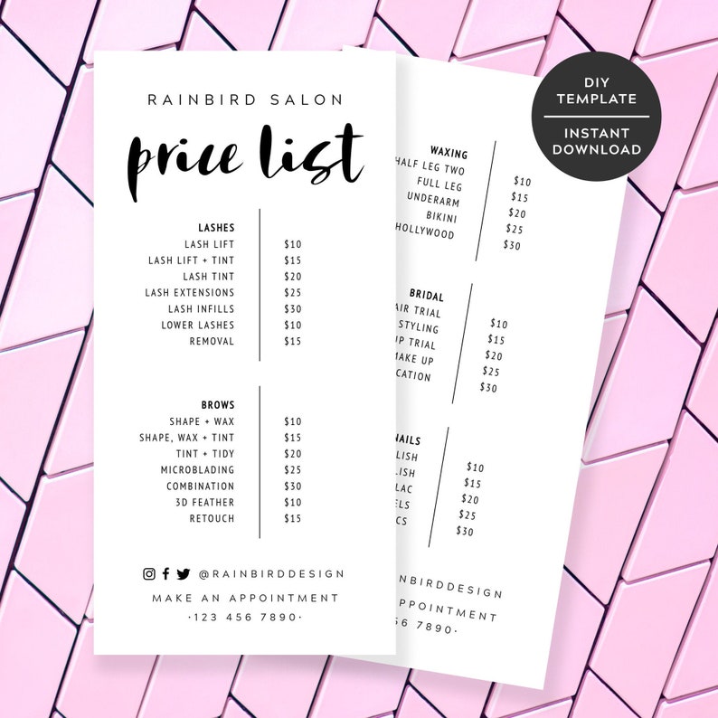 Free Editable Beauty Price List Template