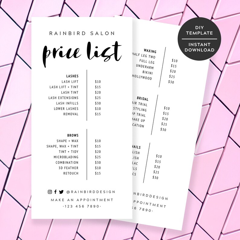 Printable Hair Salon Price List Template Printable Templates Free
