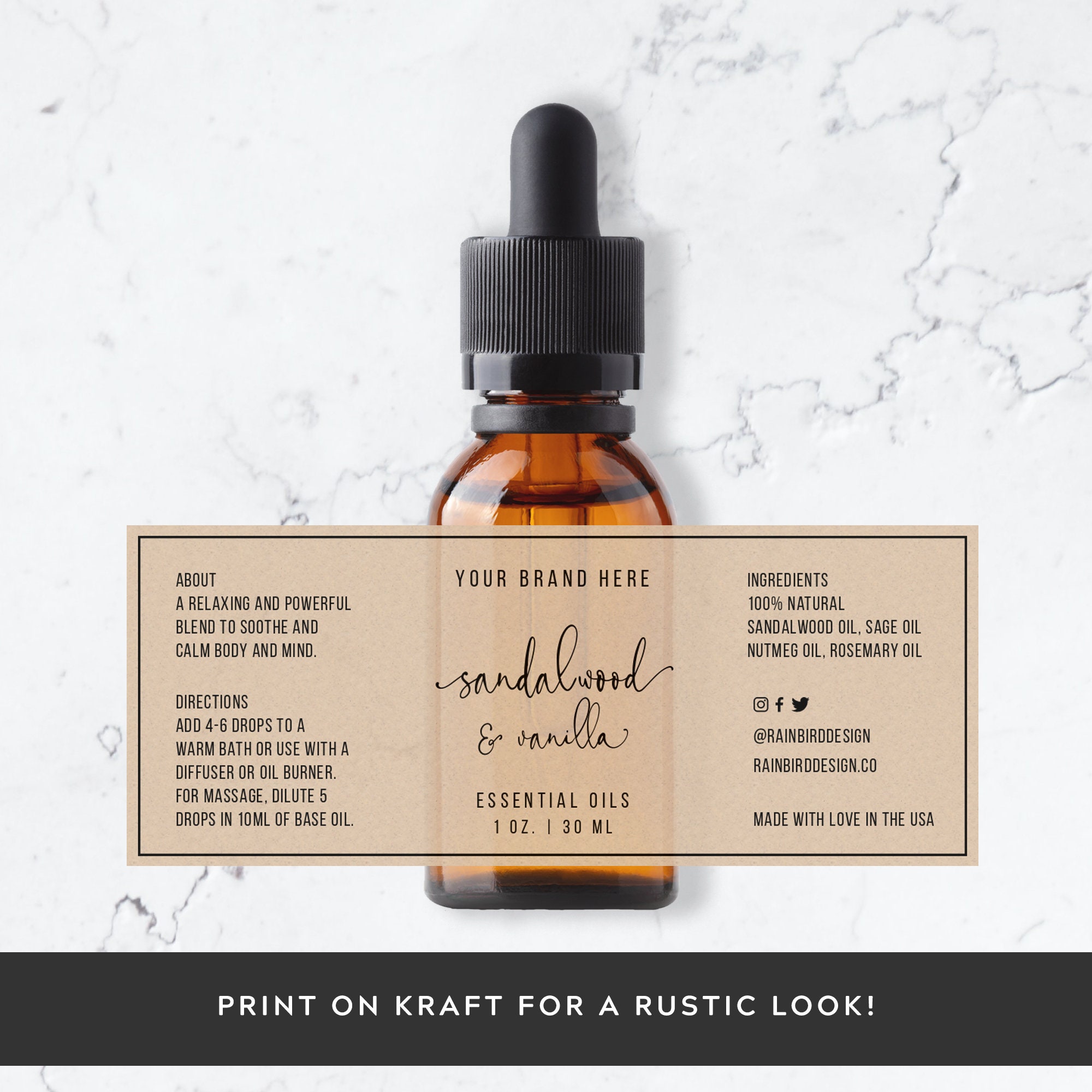 Essential Oil Dropper Bottle Labels Printable 1oz or 2 oz Etsy