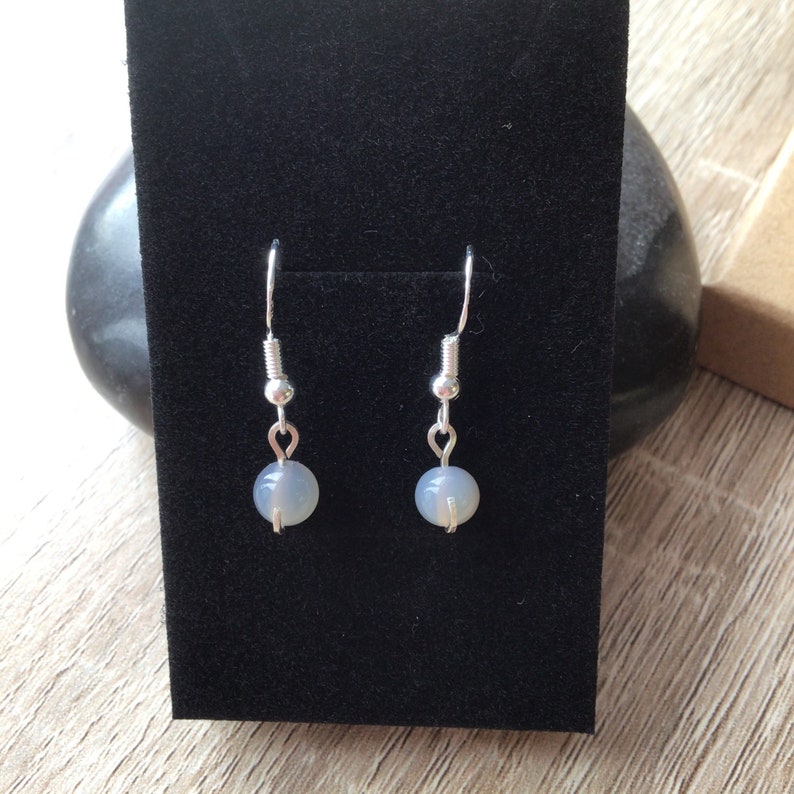 Sterling Silver and Grey Agate Gemstone Beaded Bracelet and Earrings set Minimalist design Gift Ideas Pamper Gift. Self Gift