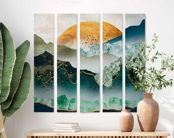 Marble Wall Art Multi-Panel – Green Landscape Abstract Canvas Painting, Modern Home Décor Set PN0381