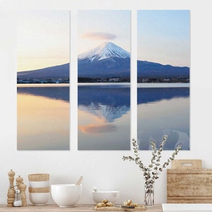 Muurkunst berg Fuji – 4 panelen landschapsdoek posterset, Japans berglandschap woondecoratie PN0357