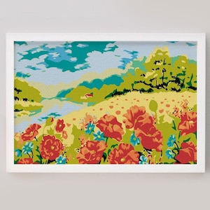 Poppy Field Paint by Numbers Kit: DIY Floral Landscape Canvas Art