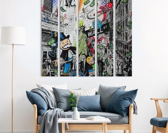 Alec Monopoly Style Canvas: Modern Pop Street Art Multi-Panel Wall Decor