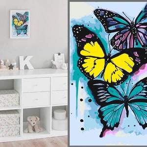 Butterflies Wall Art – Paint by Numbers Kit for Adults, DIY Colorful Insect Canvas Painting, Vibrant Nature Decor PN0004