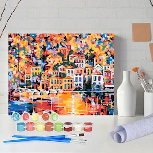 DIY Cityscape Paint by Numbers Kit: Night Reflection Canvas Art