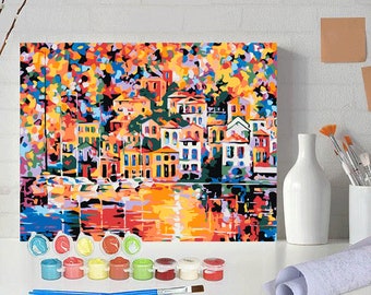Colorful Town - EU Shipping - Paint by Number, with/without Frame, Home Decor, DiY Painting Kit, DiY Painting on Canvas, Picture Frame Set