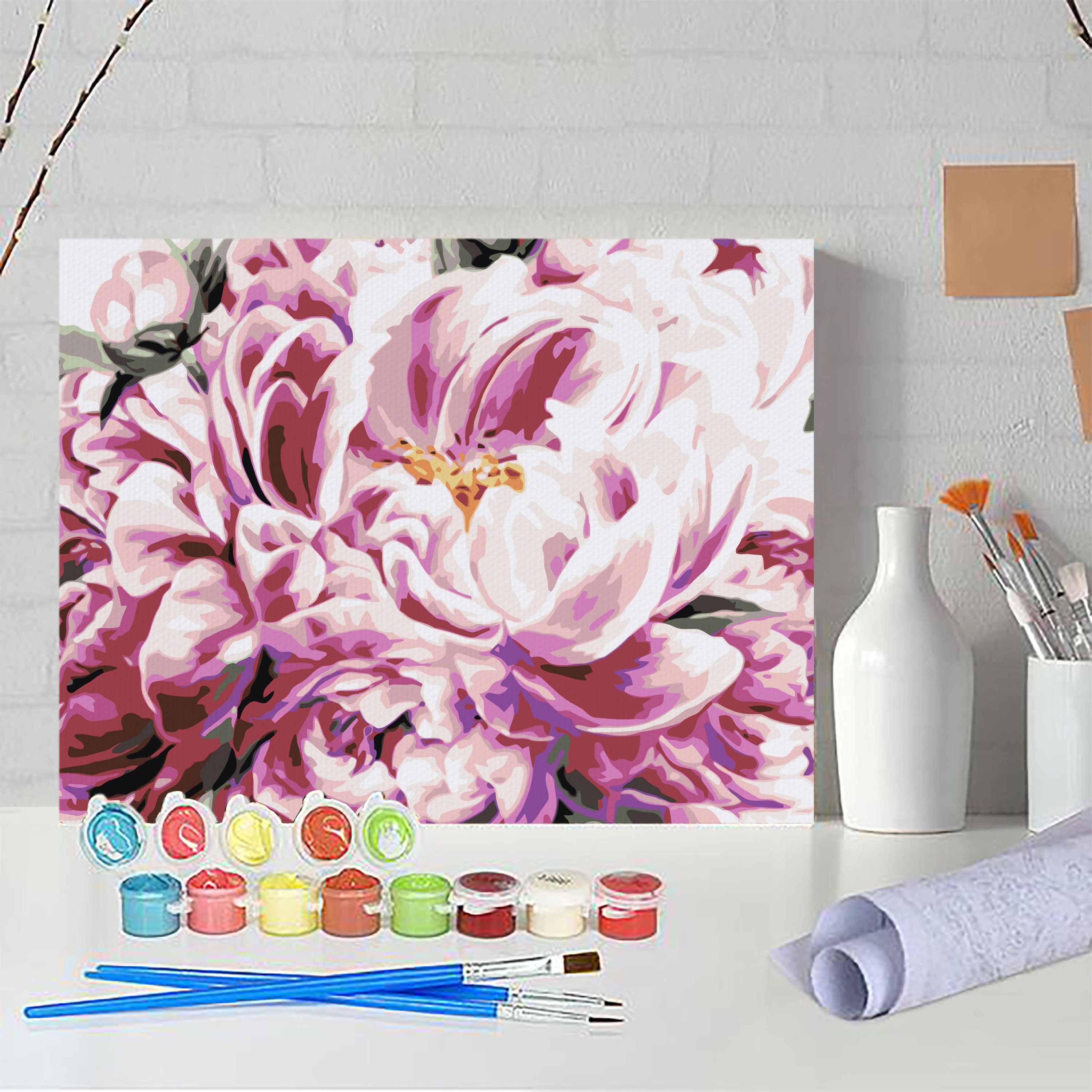 Paint by Number Kit Woman Flower Head, Paint by Numbers Kit With FRAME,  Painting by Numbers Peony Woman 