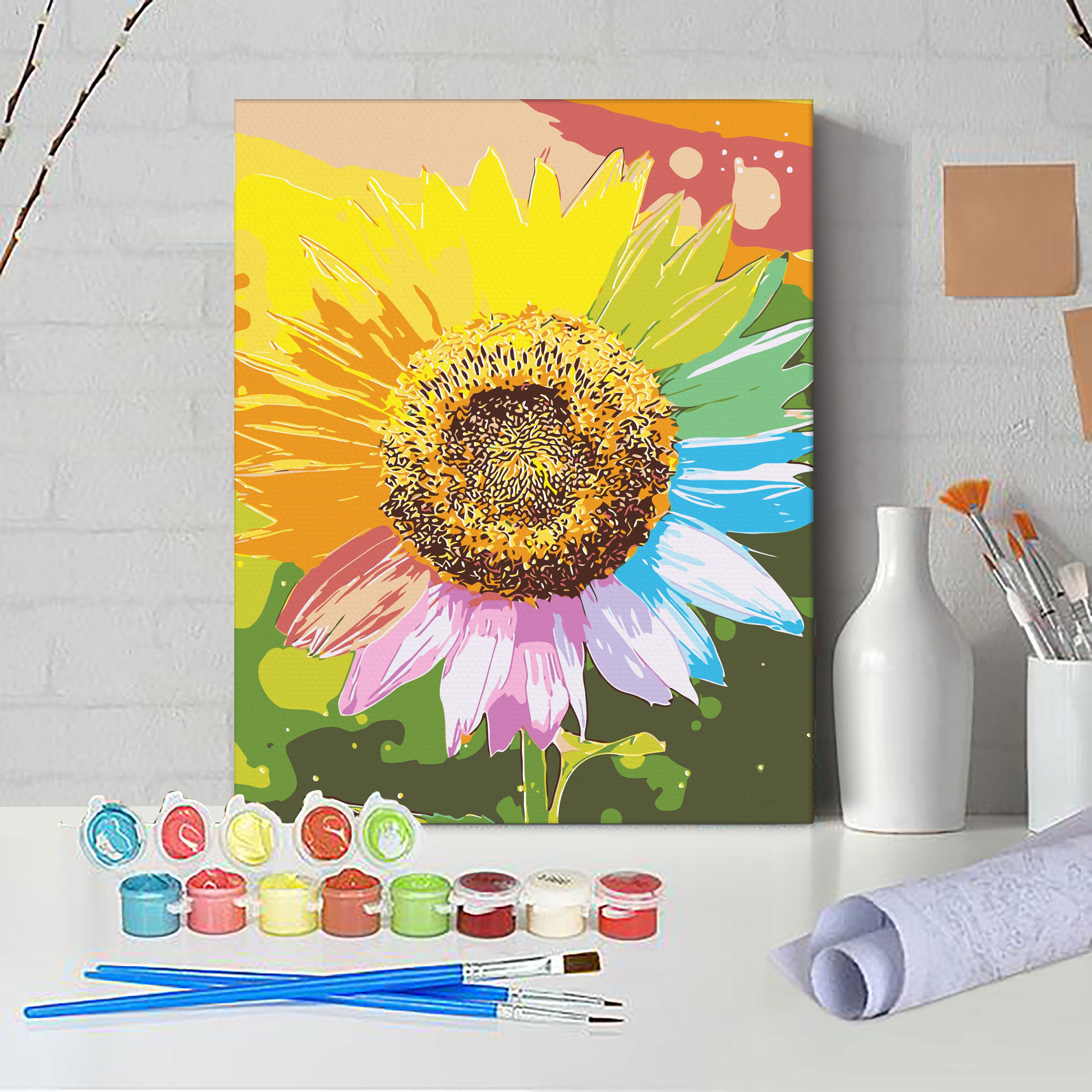 Sunflower Paint By Numbers DIY Kit Painting By Number Colorful Etsy