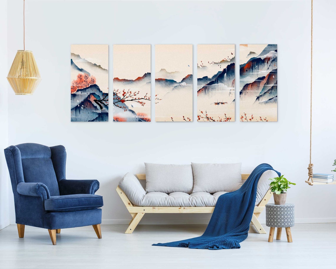 Japanese Style Wall Paintings 3 Pieces Set Japan Canvas Art Etsy