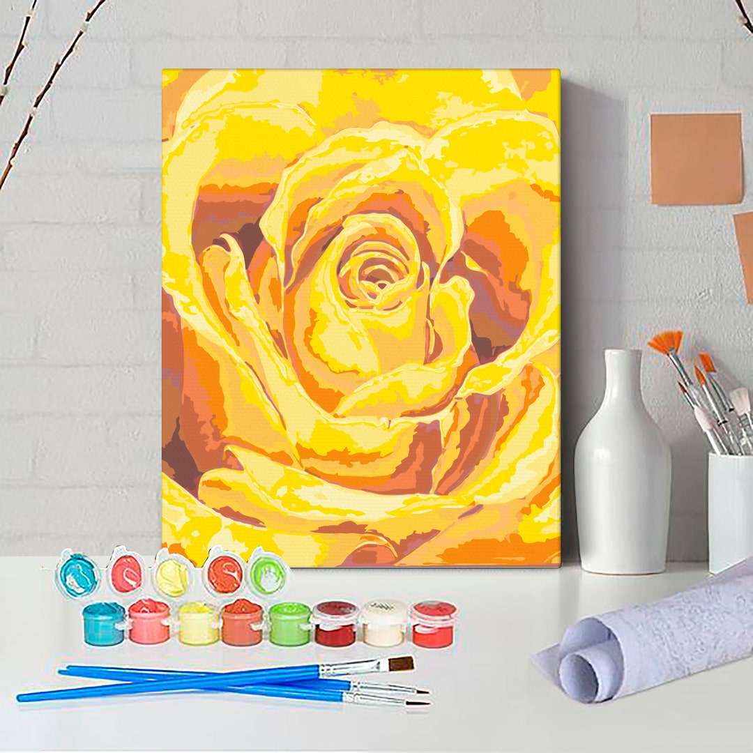 Yellow Rose Paint by Numbers Kit: DIY Floral Canvas Art - Etsy