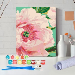 Kit de pintura de peonías por números: Pintura floral DIY en lienzo para adultos