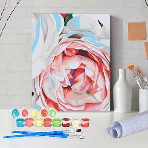 Pink Rose Paint by Numbers Kit – DIY Romantic Floral Canvas Painting for Adults, Bloom Wall Art PN0081
