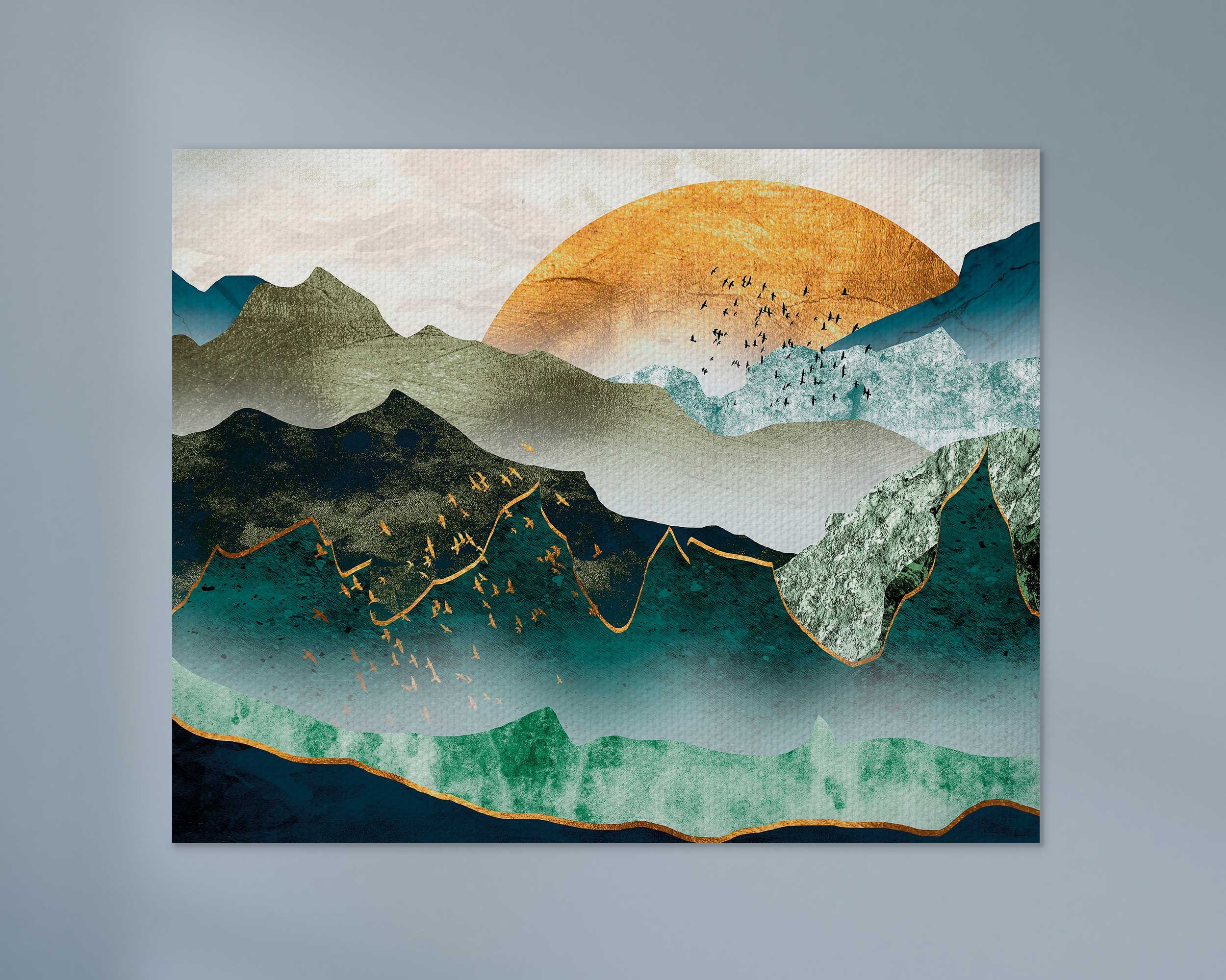 Green Marble Canvas Wall Art Set Landscape 5 Pieces Printed Posters