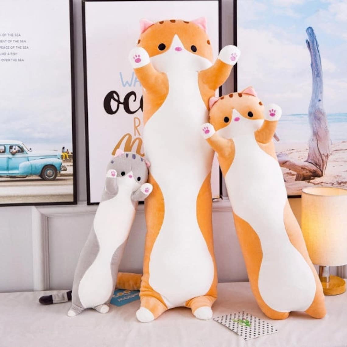 Long Cat Body Pillow Kawaii Cat Stuffed Animal Large Cat Etsy