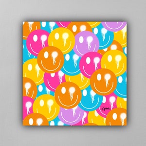 Smiley Canvas | Pop Art Dekor | Smiley Face Art | Büro kunst | Pop Art | Bunte Schlafzimmer Kunst | Schlafsaal Kunst | Spielzimmer Kunst | Kindergarten