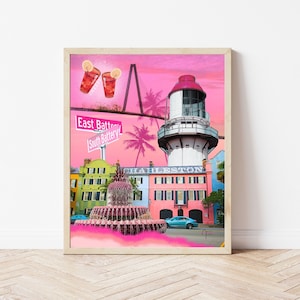 Charleston SC Print | Rainbow Row | South Carolina Art | Pop Art Collage | Pineapple Fountain | Gallery Wall Art | City Poster | Beach Town